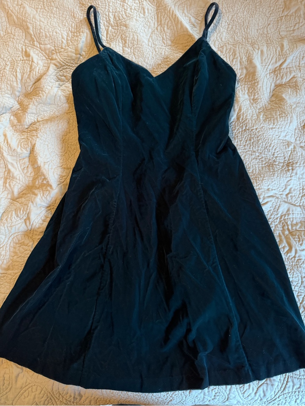 Vintage dark teal / blue/ green Velvet Slip Dress with Spaghetti Straps